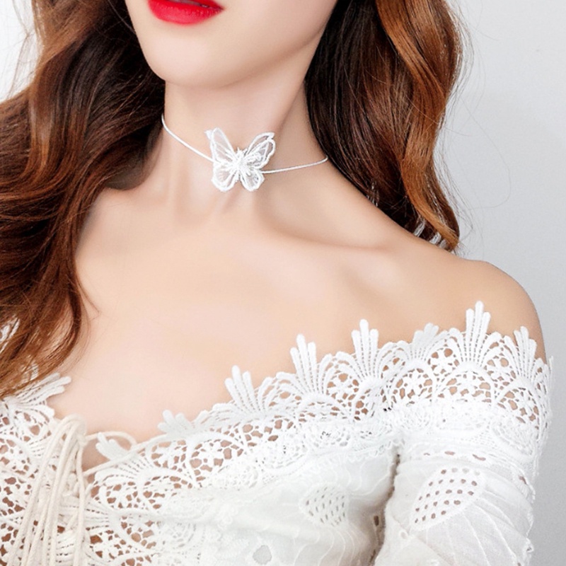 Vòng Cổ Choker Vải Tuyn Mặt Hình Bướm Trái Tim Phong Cách Cổ Điển