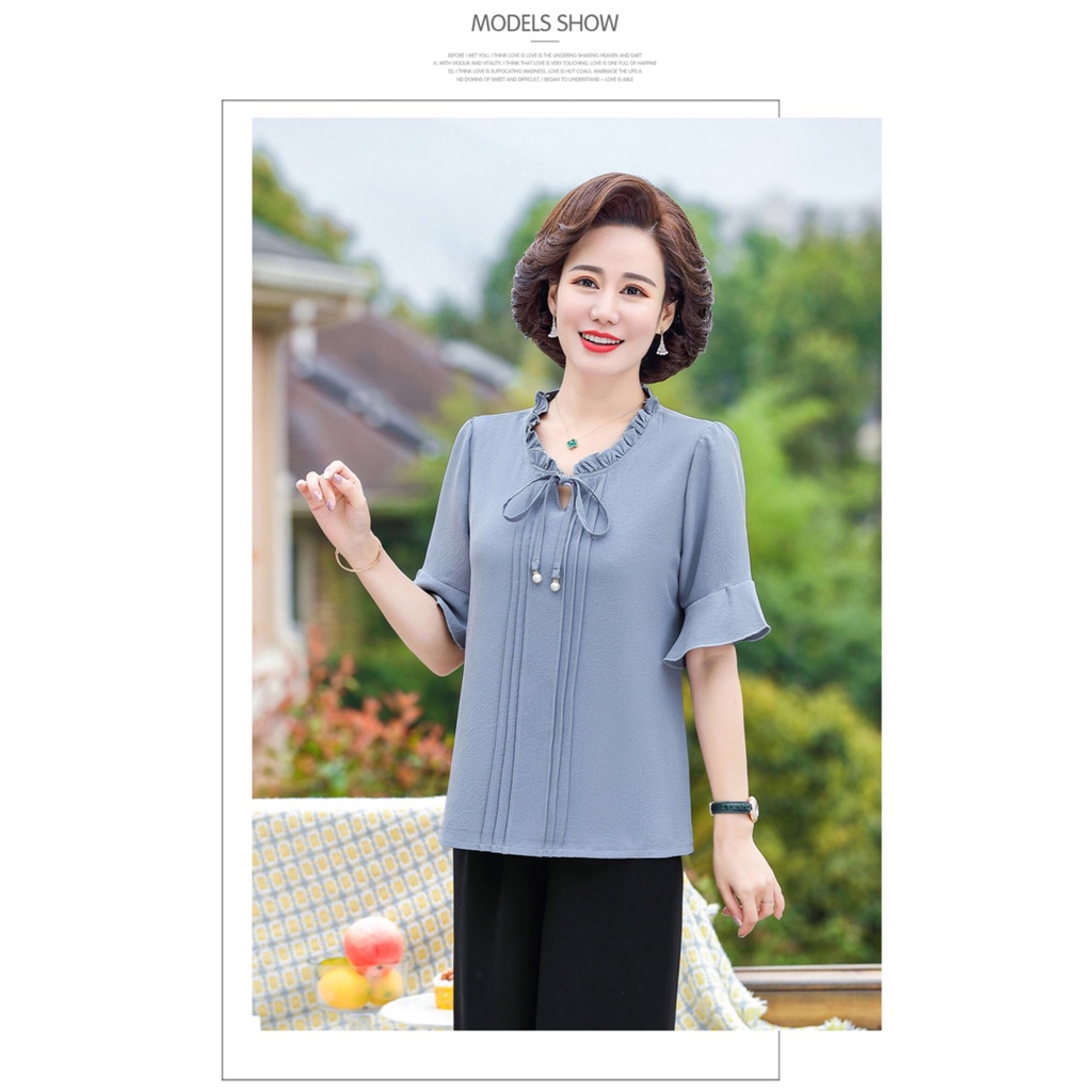 ÁO KIỂU TAY BÈO QUÝ CÔ THẮT NƠ -N422