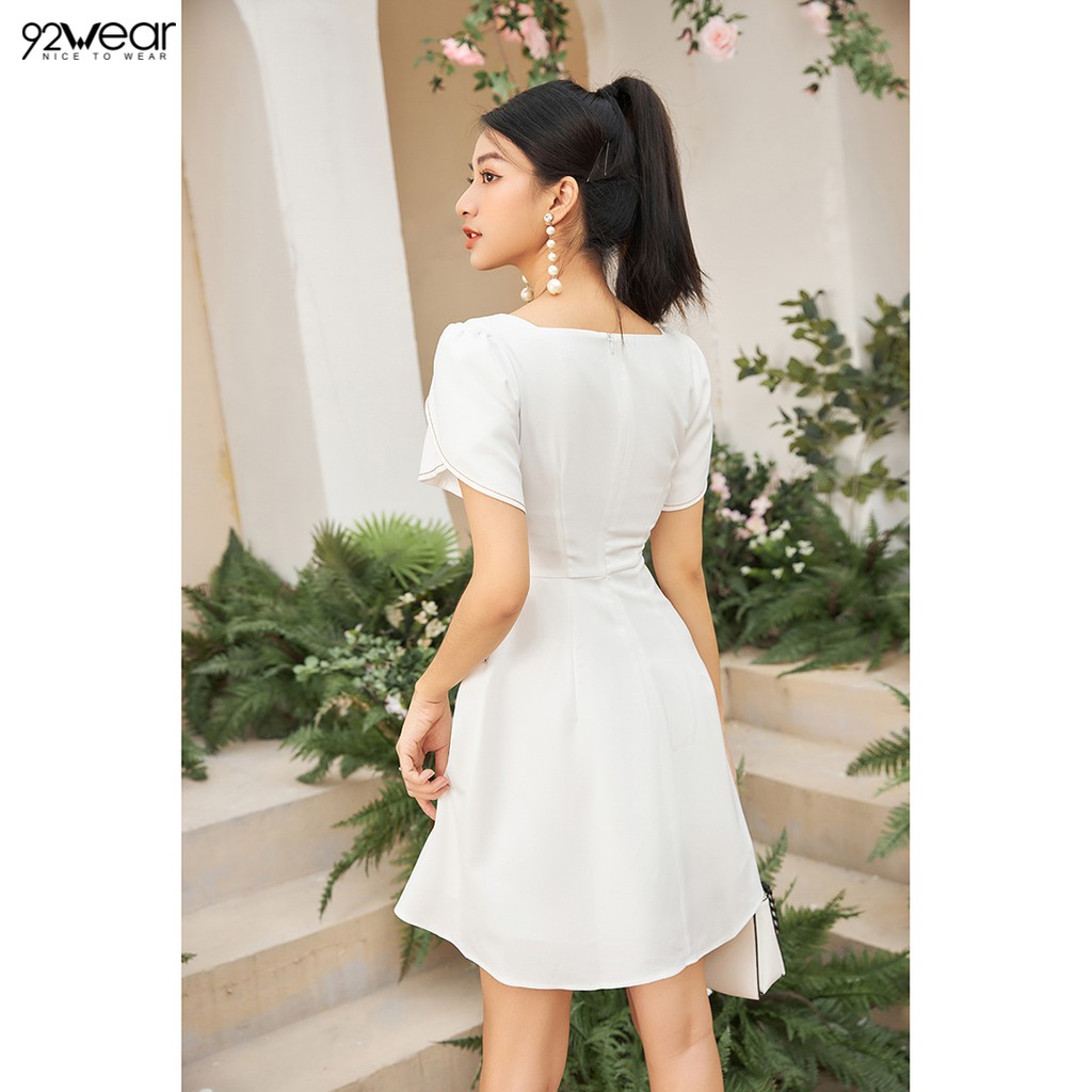 Đầm váy nữ công sở 92WEAR (2 MÀU) đủ size, dáng xòe chàn chỉ trang trí DEW1906 | BigBuy360 - bigbuy360.vn