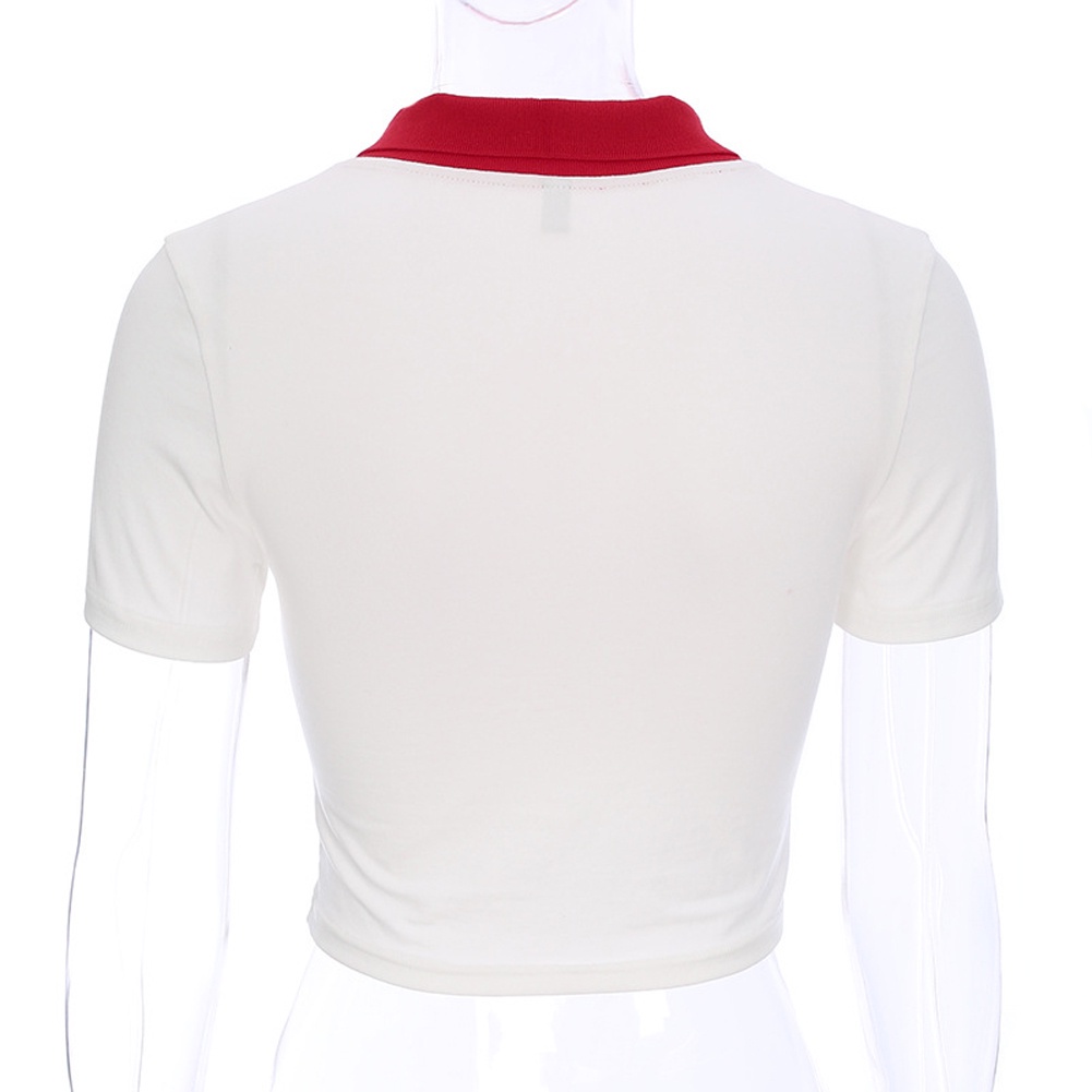 Áo thun croptop khóa kéo in chữ thời trang mùa hè cho nữ thiết kế tay ngắn