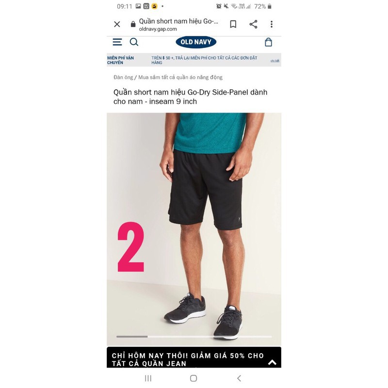 Quần Short Old Navy Active vải Go-dry mau khô thoáng khí