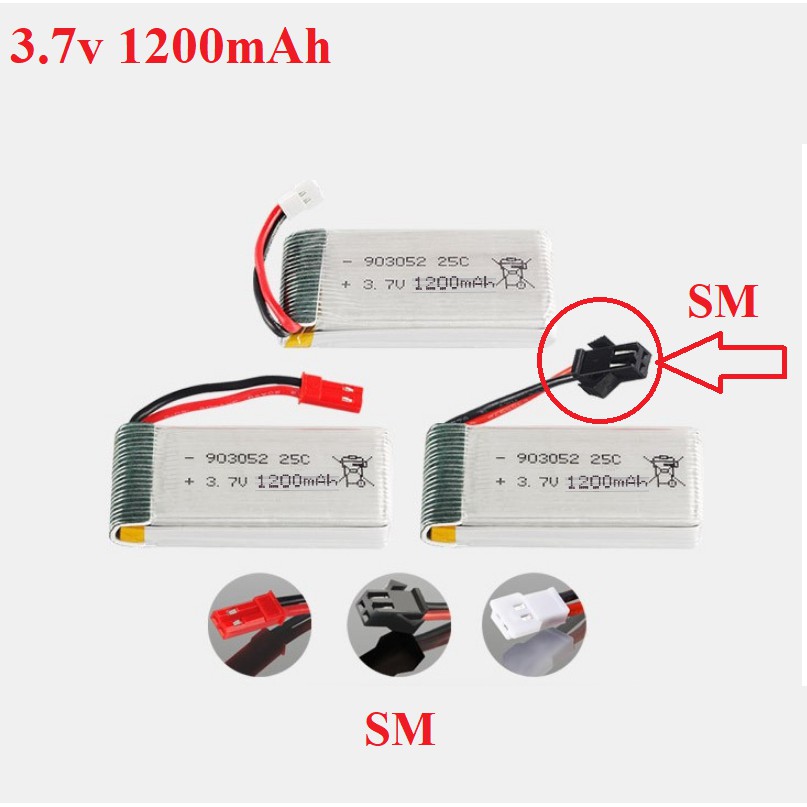 Pin sạc 3.7v 1200mah cổng nối SM dùng cho flycam máy bay điều khiển từ xa