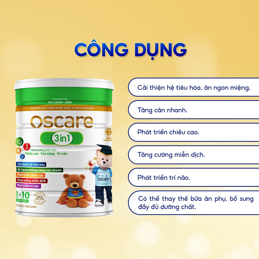 Sữa Bột Cho Bé Phát Triển Chiều Cao, Cân Nặng Và Trí Thông Minh OSCARE 3 Trong 1 IQ Hộp 400-900g