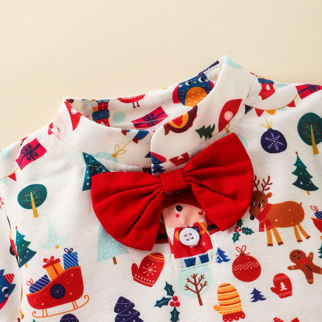 Bộ áo liền quần in hình ông già noel tuần lộc dễ thương cho bé trai sơ sinh