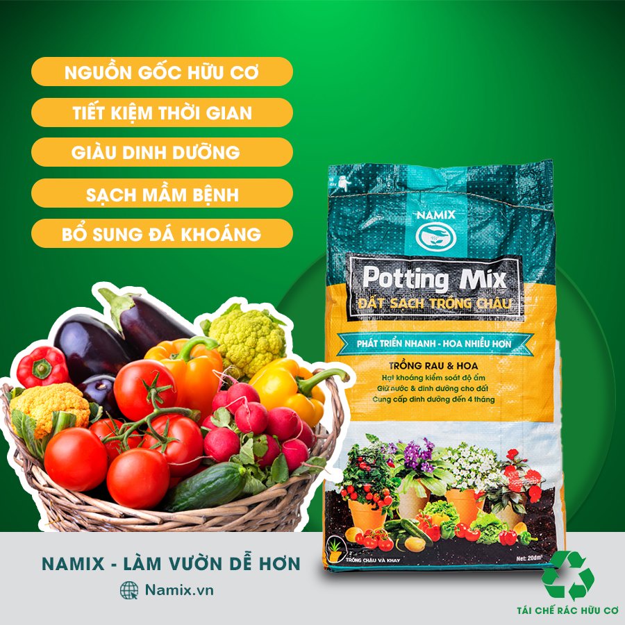 Đất sạch đa dụng NAMIX 20 dm3 - đất trồng rau, trồng hoa và cây cảnh