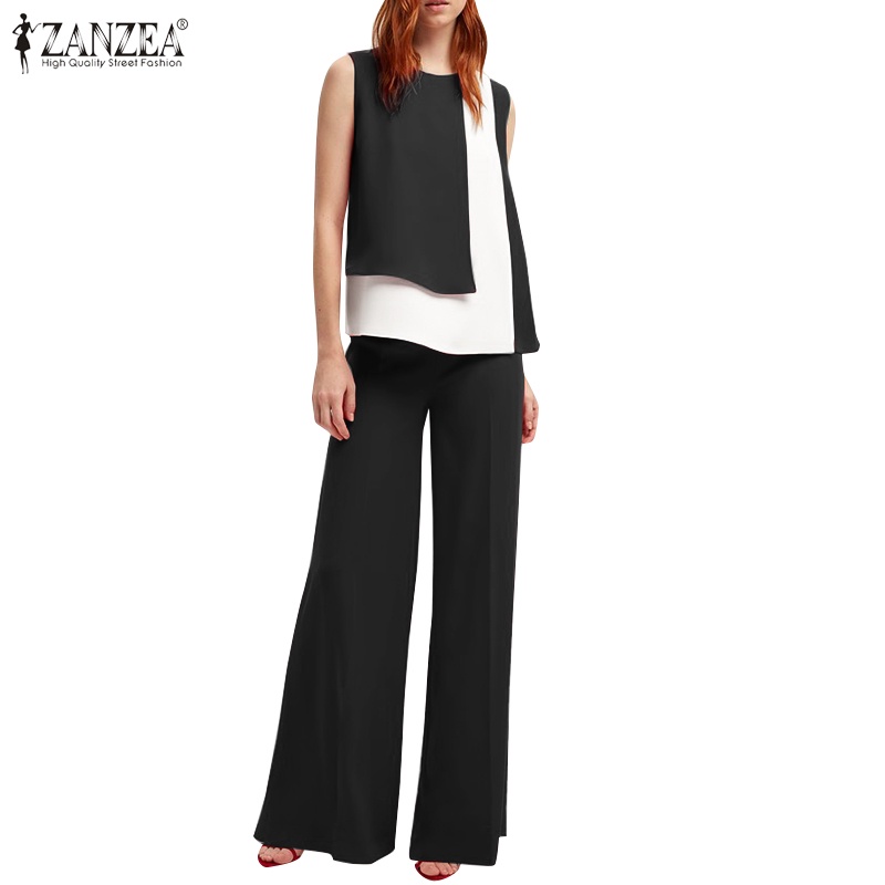 Set đồ 2 mảnh Zanzea gồm áo không tay và quần dài ống rộng thời trang nữ tính