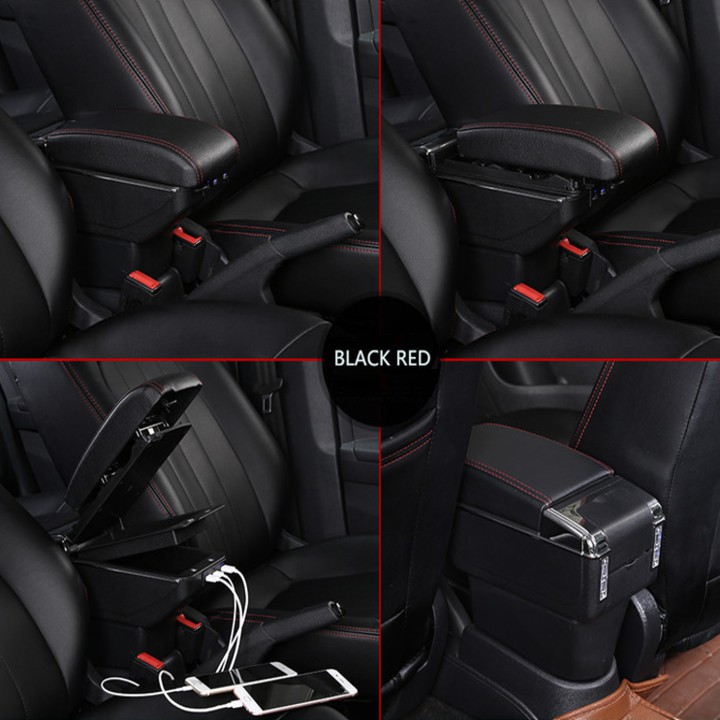Hộp tỳ tay xe hơi cao cấp Ford Ecosport tích hợp 7 cổng USB DUSB-FECSP - 2 màu: Đen và Be