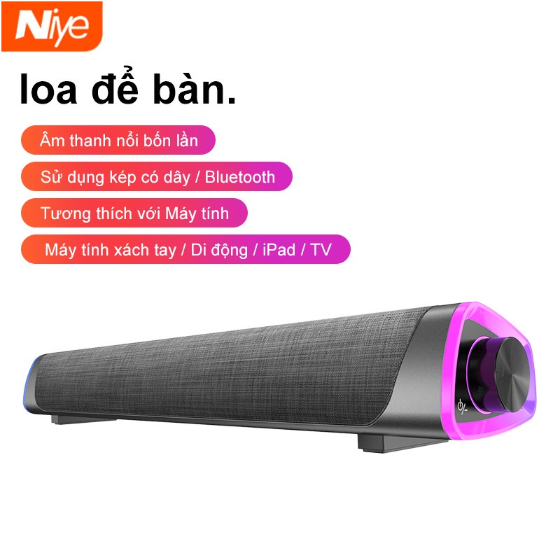 Loa để bàn có dây Niye V8 tích hợp đèn LED kết nối bluetooth và USB dành cho máy tính | BigBuy360 - bigbuy360.vn