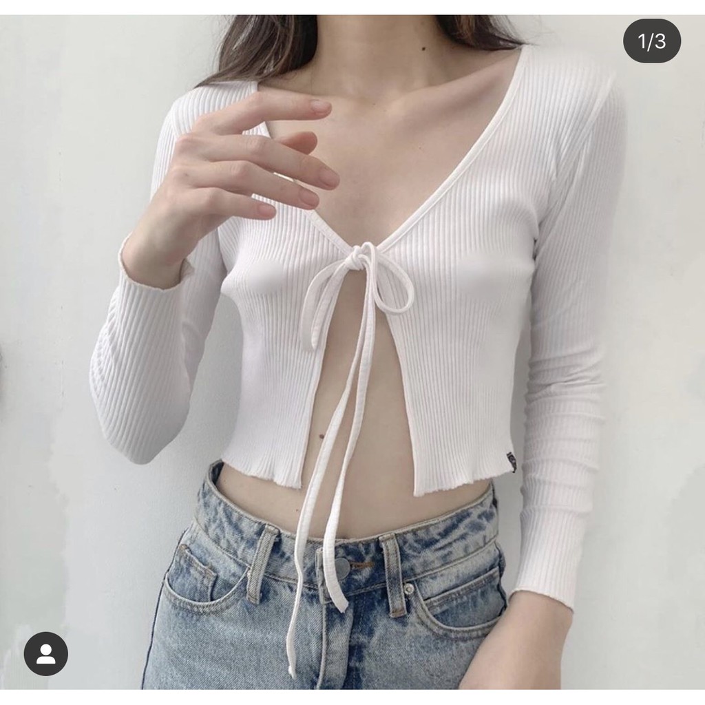 áo kiểu tay dài phối buộc dây trước sexy (k có áo lót)