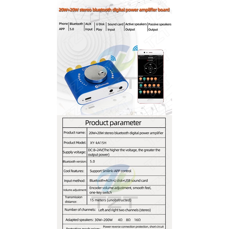 Bảng Mạch Khuếch Đại Âm Thanh Kỹ Thuật Số Xy-ka15h Bluetooth 5.0 10W / 15W / 20W 12V / 24V Dc8-24V