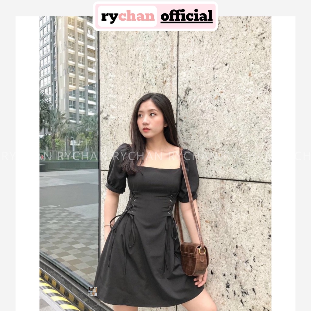 Đầm Xòe Cổ Vuông Đan Dây Eo 2 Màu Trẻ Trung [Ảnh Thật Cuối] - DX933