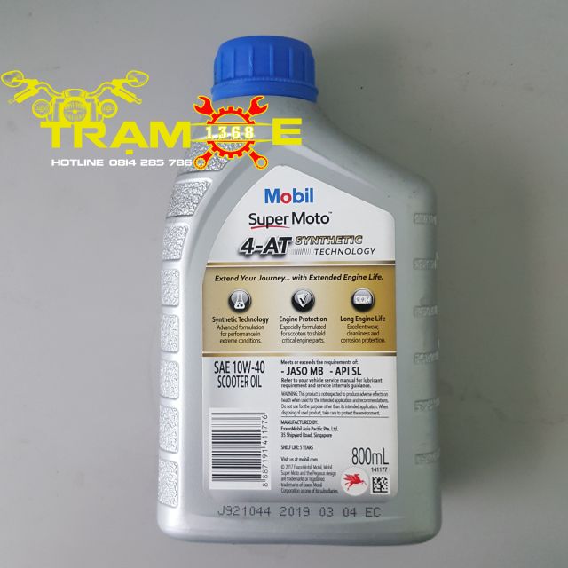 DẦU NHỚT MOBIL CHO XE TAY GA DUNG TÍCH 800ML - NHỚT MOBIL SCOOTER 10W40 NHẬP KHẨU SINGAPORE