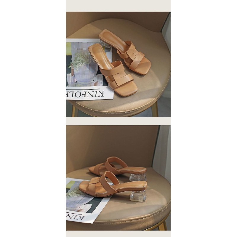 Dép Sandal Gót Dày Hở Ngón Mũi Vuông Bằng Da Mềm Thời Trang Mùa Hè 2022 Dành Cho Bạn Nữ