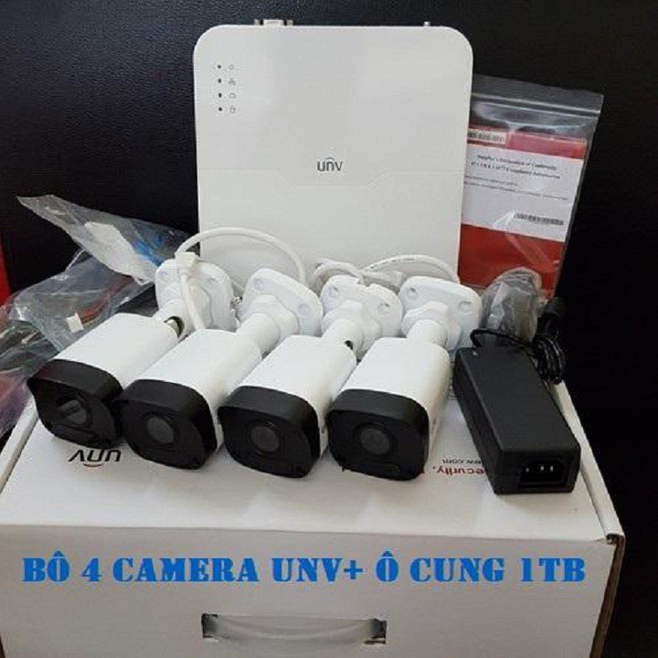 TRỌN BỘ KIT 4 CAMERA IP Full HD 1080P UNV POE + Ổ CỨNG 1TB