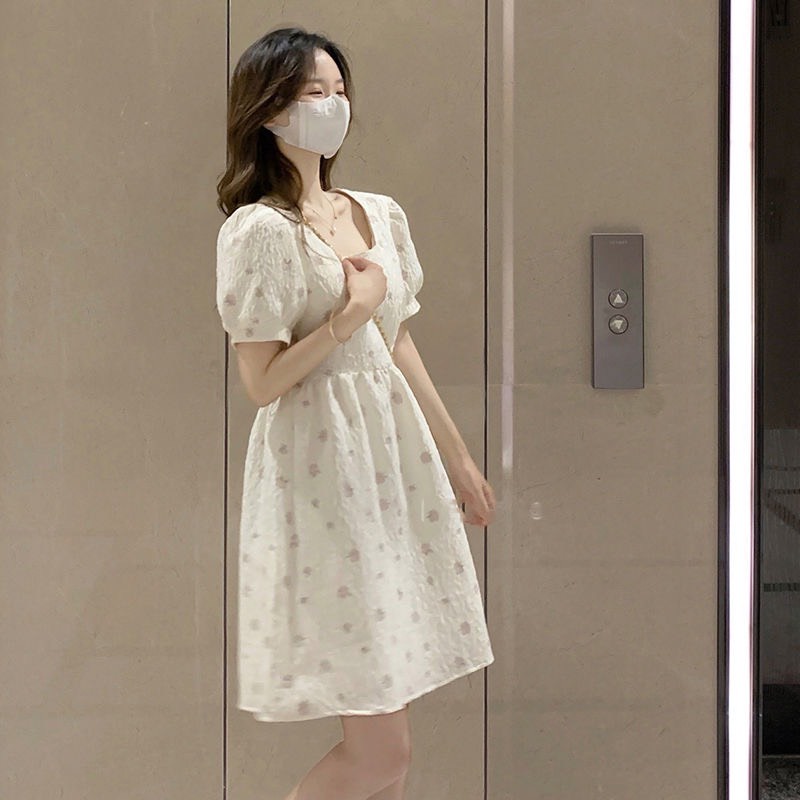 Đầm Váy Babydoll In Hoa Tím Dáng Xuông Tay Bồng Đáng Yêu Style Công Chúa | Smide Clothing