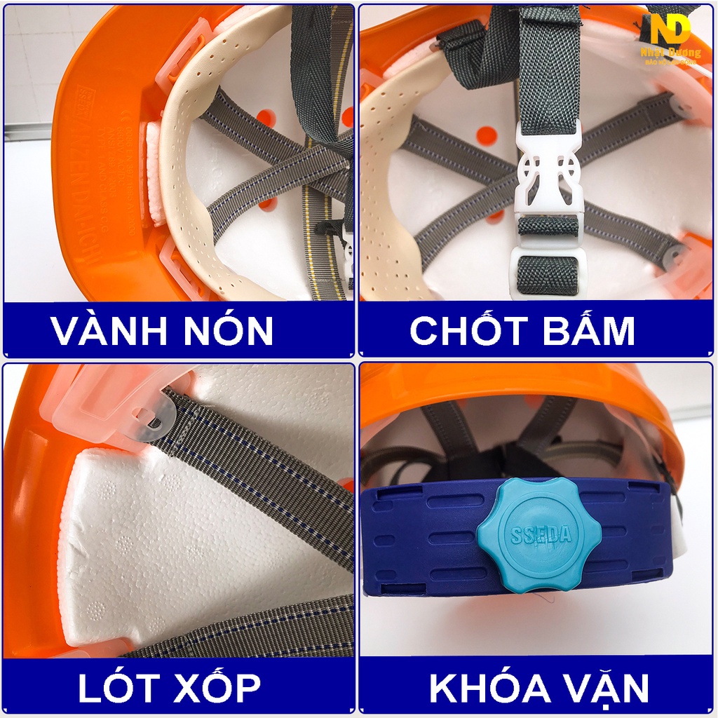 Mũ bảo hộ lao động màu cam khóa vặn lót xốp chống nóng HPS4, Nón bảo hộ lao động Nhật Dương