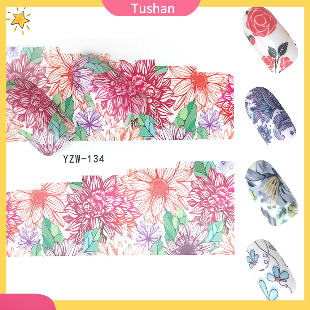 Miếng dán móng tự dính in hình hoa DIY