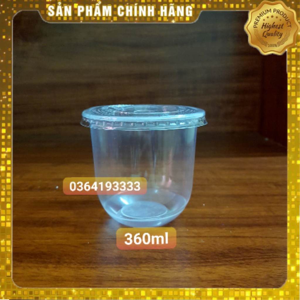 50 cốc nhựa chữ U đáy bầu đựng tàu hũ 360ml kèm nắp phẳng