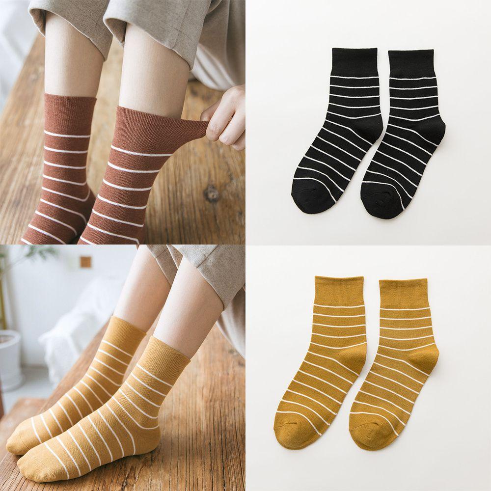 Vớ Cổ Cao Họa Tiết Kẻ Sọc Trắng Ngọt Ngào Dễ Thương Cho Nữ