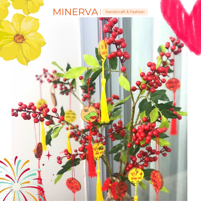 Dây treo tết treo cây mai bằng gỗ trang trí nhà cửa trang trí tết năm mới