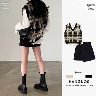 Bộ áo dệt kim + chân váy lưng cao nhiều lớp + áo không tay thời trang cho nữ