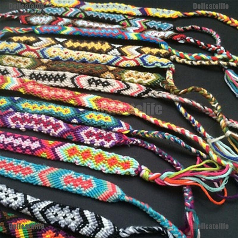 Vòng đeo tay tình bạn bện dây hoạ tiết thêu phong cách Boho