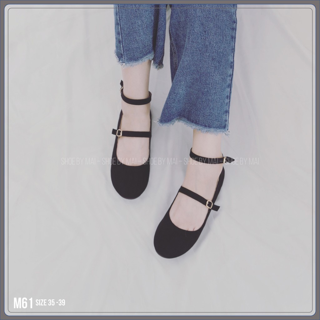 Giày búp bê chất da lộn 2 quai M61 SHOEBYMAI