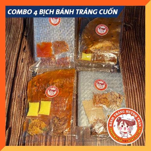 Combo 4 bịch bánh tráng cuốn (giấm me cay, bơ me, bơ chà bông gà, muối tỏi)