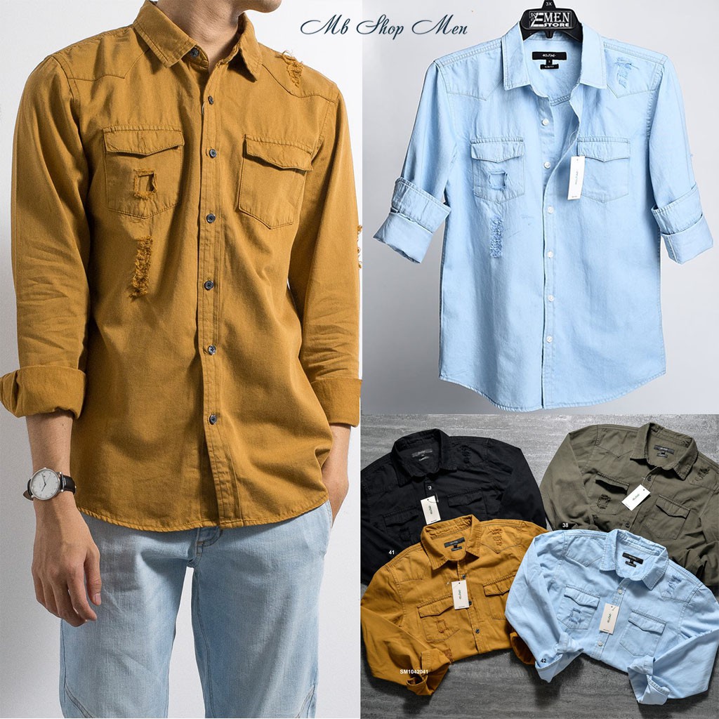 [free ship] Áo Sơ Mi Nam, Cổ Bẻ, chất vải DENIM, dễ kết hợp với quần jean hỗ trợ 40k đơn hàng từ"180k" tại Shopee