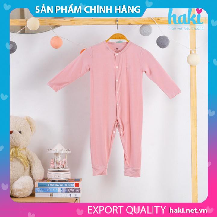 Bộ body liền dài tay cho bé sơ sinh, bodysuits dài tay cài giữa vải sợi tre siêu mềm (Bamboo) HAKI BB007