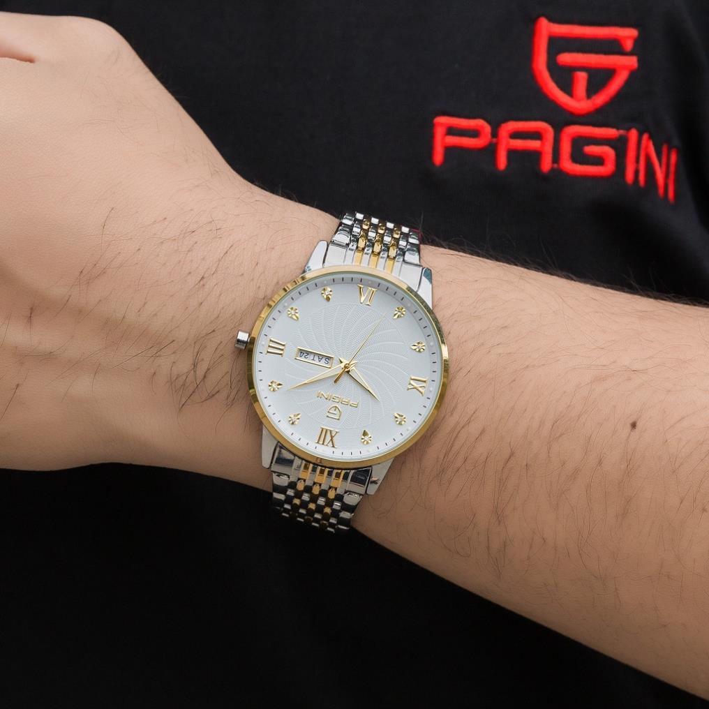 Đồng Hồ Nam Pagini PA5588 - Đính Kim Cương Nhân Tạo - Dây Thép Đúc Đặc - Khóa Cánh Bướm Sang Trọng