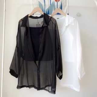 Sơ mi voan mỏng xuyên thấu (kèm áo hai dây)