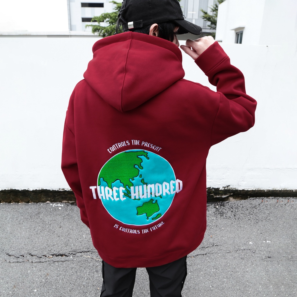 Áo Hoodie Unisex Thêu Trái Đất-Phía Trước Thêu Chữ-Đường Thêu Tỉ Mỉ-Vải Nỉ Bông Dày Dặn-Form Rộng-Màu Nâu Nhạt