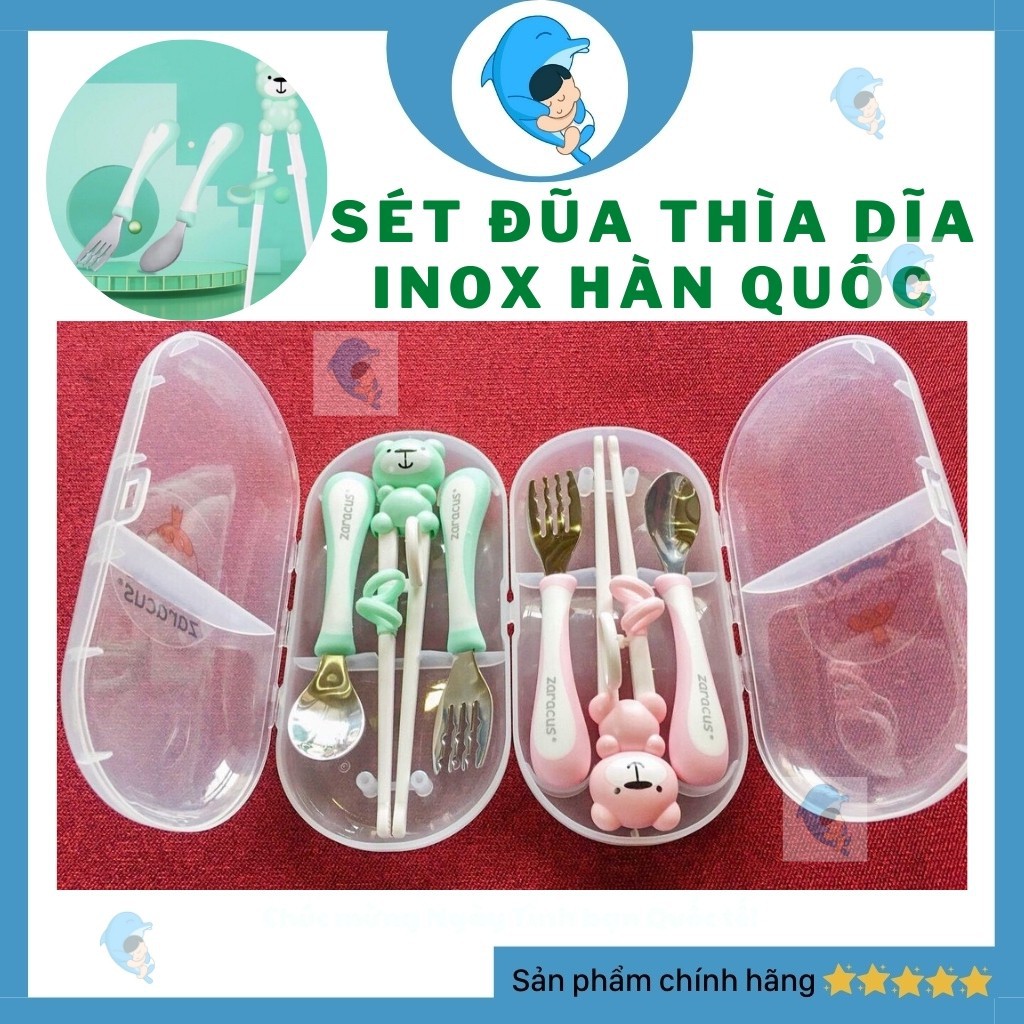 Sét đũa thìa dĩa ăn dặm inox Hàn Quốc cao cấp cho bé