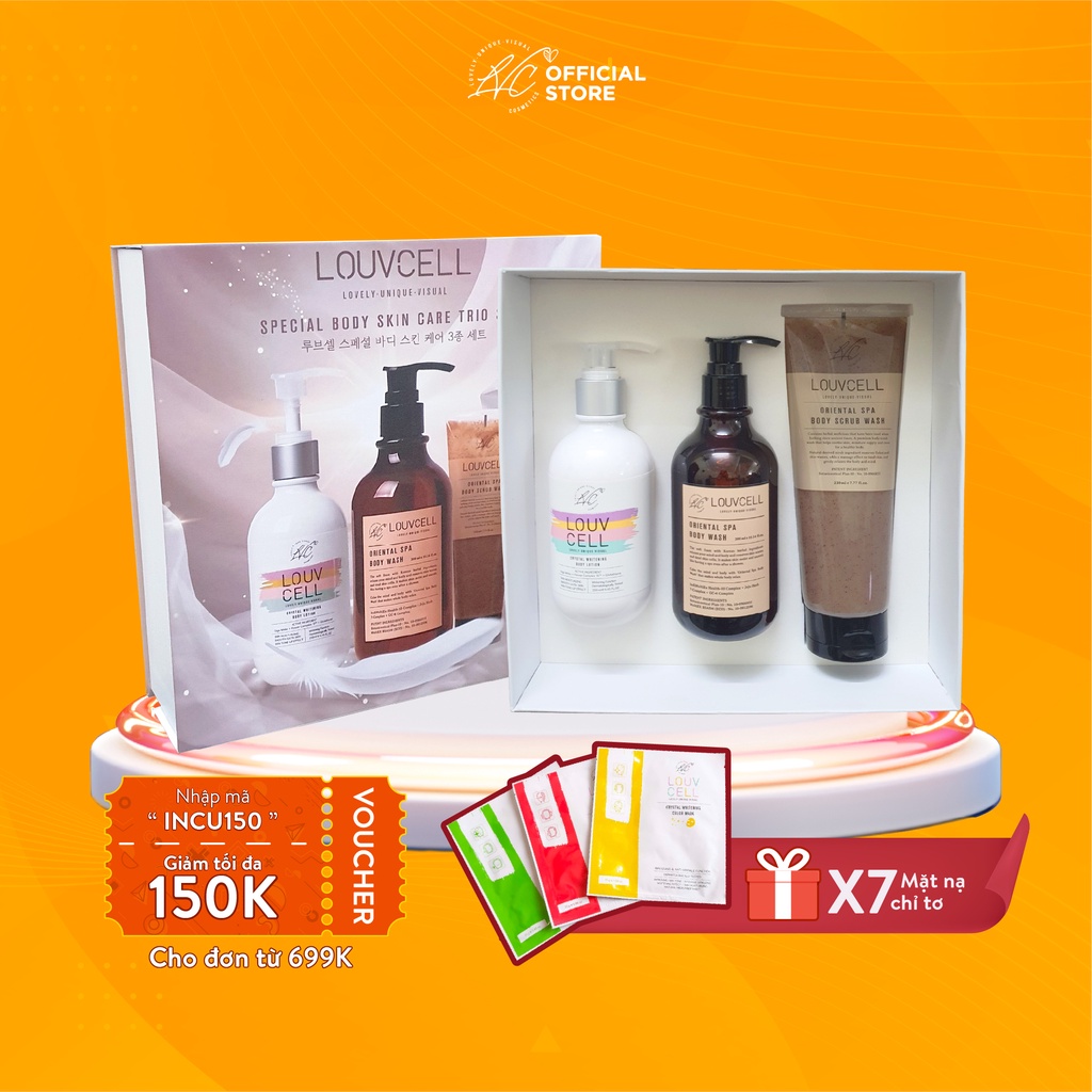 Bộ ba chăm sóc và dưỡng trắng da body Louvcell Special Body Skin Care Trio Set