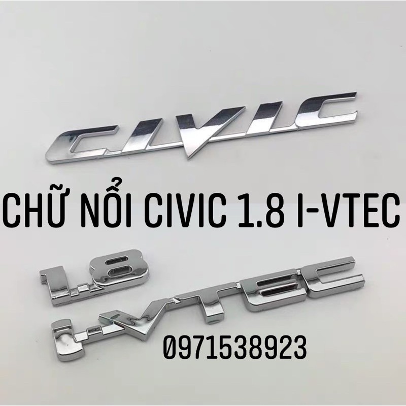 Bộ logo chữ nổi HONDA CIVIC 1.8 I-VTEC dán đuôi xe