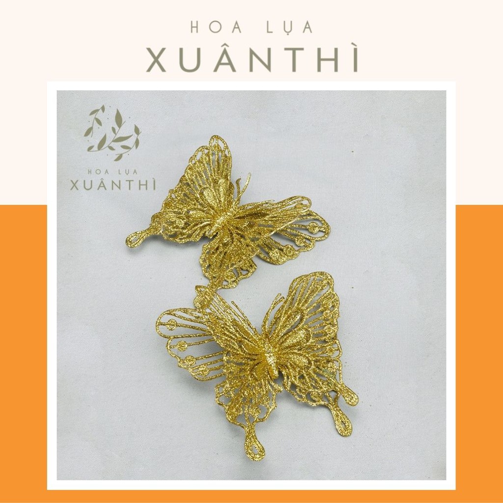 (Sỉ 100sp) nhũ bướm kim tuyến trang trí - màu vàng size 12cm - Hoa kim tuyến hoa lụa Xuân Thì - KT05