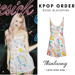 (Sẵn S) Đầm thun trắng biểu diễn love sick dễ thương giống Rose Blackpink 2020