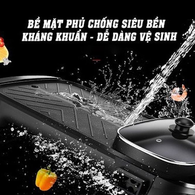 Bếp lẩu nướng điện dài đa năng 2 in 1 nồi lẩu nướng tiết kiệm điện năng siêu chống dính tiện dụng cho gia đình Angola