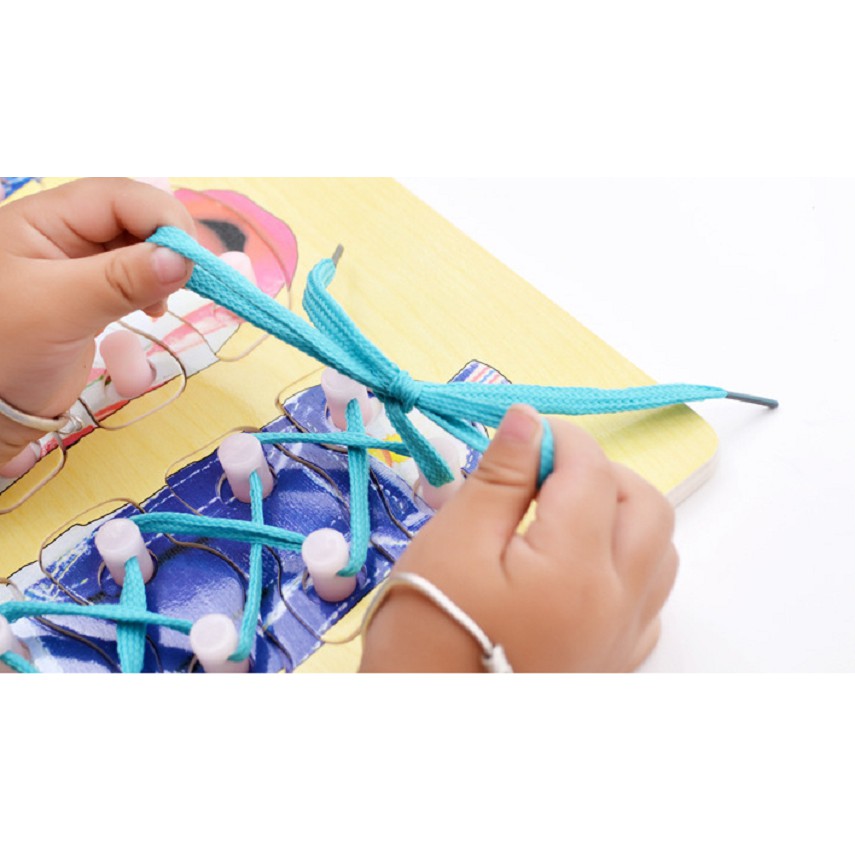 Đồ chơi bảng gỗ bộ 3 ghép hình và buộc dây giày cho bé