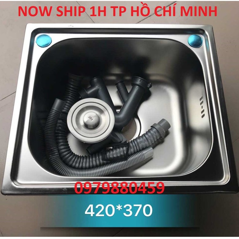 Chậu rửa chén đơn Inox 42x37 + vòi rửa chén + dây cấp nước