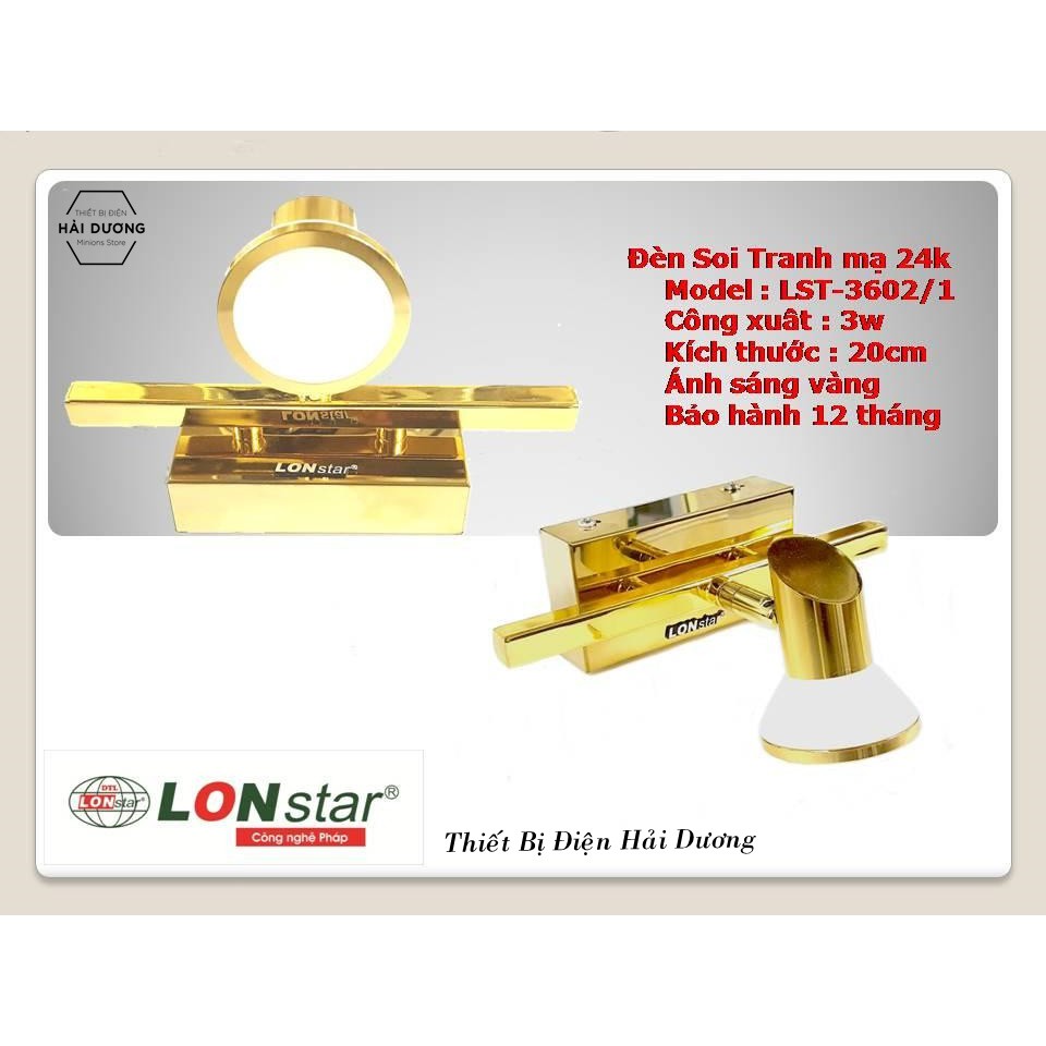 Đèn soi tranh - Đèn rọi gương Lonstar Led Đơn 3602-1 3w Mạ Vàng Ánh Sáng Vàng - Điều chỉnh được góc chiếu