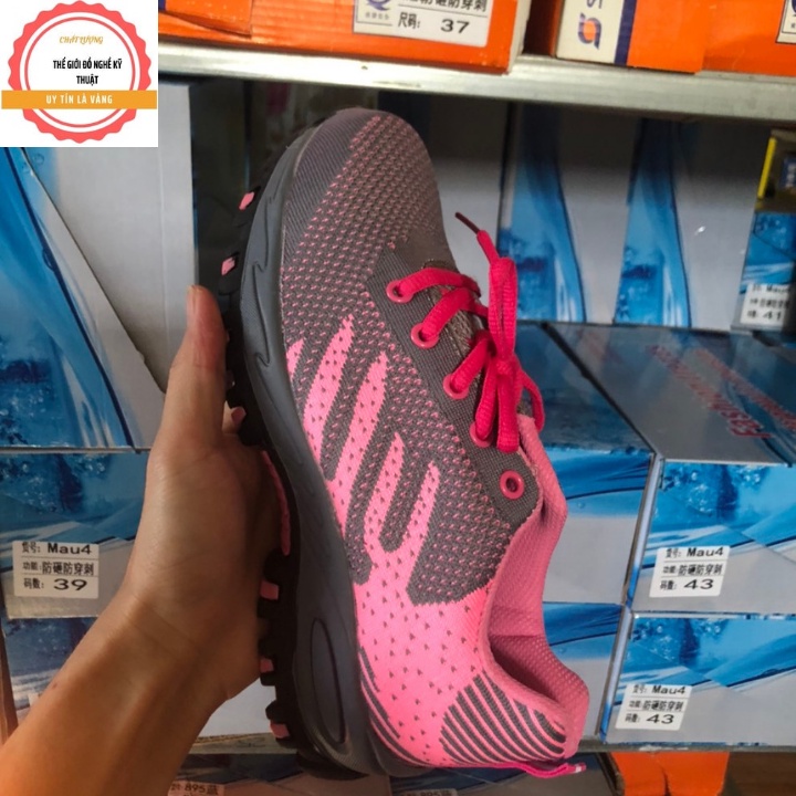 Giày Bảo Hộ Lao Động Nữ Thể Thao Siêu Bền Siêu Nhẹ Chống Đinh Thời Trang  Màu Hồng chống đinh chống va đập và chống tĩện