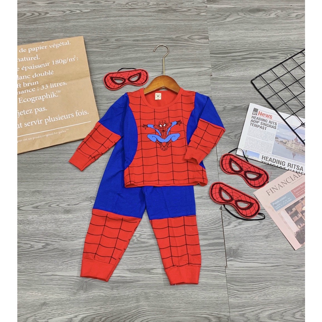 Set quần áo người nhện Spider-Man chất cotton xịn xò, kèm kính mắt người nhện thêu bằng vải cho các bé 8 đến 25kg