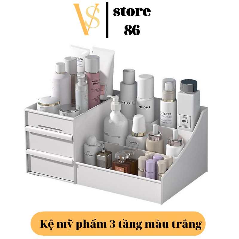 Kệ mỹ phẩm khay đựng đồ trang điểm son phấn để bàn có hộp ngăn kéo nhựa chắc chắn