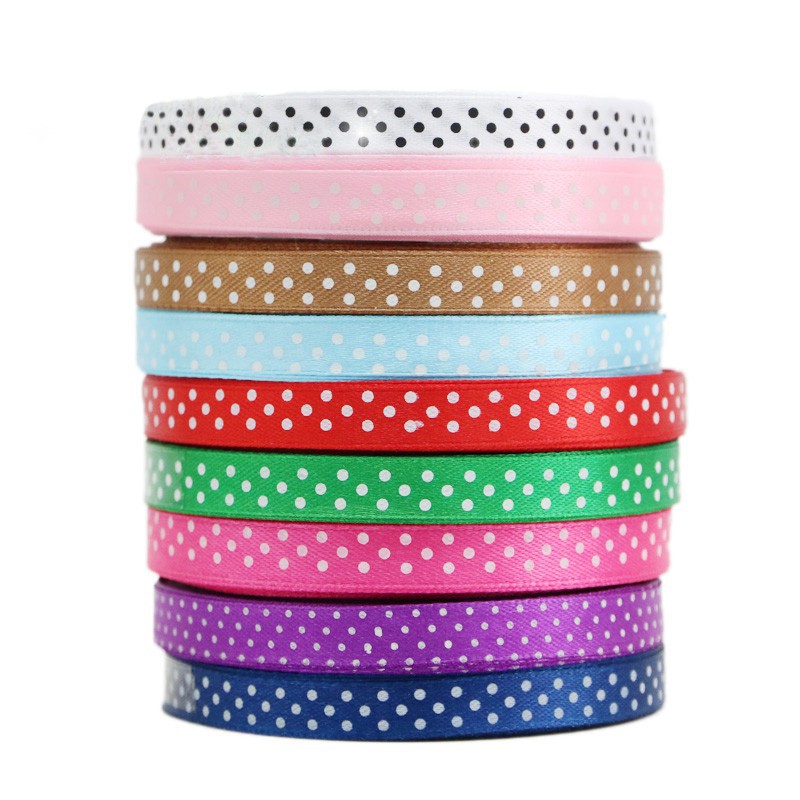 Cuộn Dây Ruy Băng Chấm Bi 10mm 25 yards In Họa Tiết Hoạt Hình Trang Trí Quà Cưới