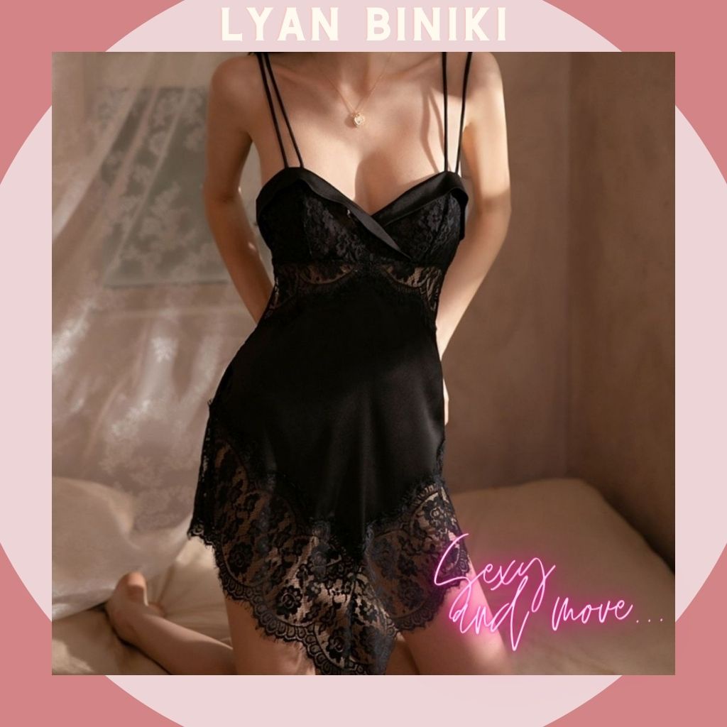 Váy ngủ đầm ngủ lụa Satin cao cấp 2 dây phối ren rexy gợi cảm LYAN BIKINI L013