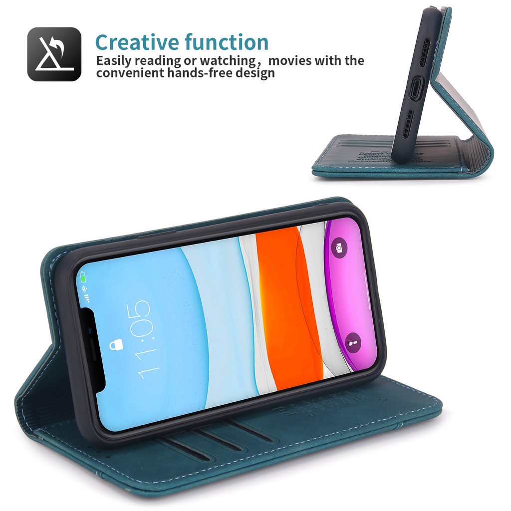 Bao da điện thoại nắp gập phong cách retro có ngăn đựng thẻ thích hợp cho Iphone 6 6s 7 8 Plus