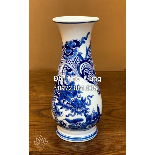 Lọ huệ / lọ hoa thờ men lam giả nổi (3D)