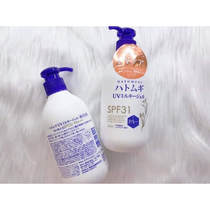 Sữa dưỡng thể làm trắng, chống nắng HATOMUGI SPF31 PA+++ 250ml Nhật